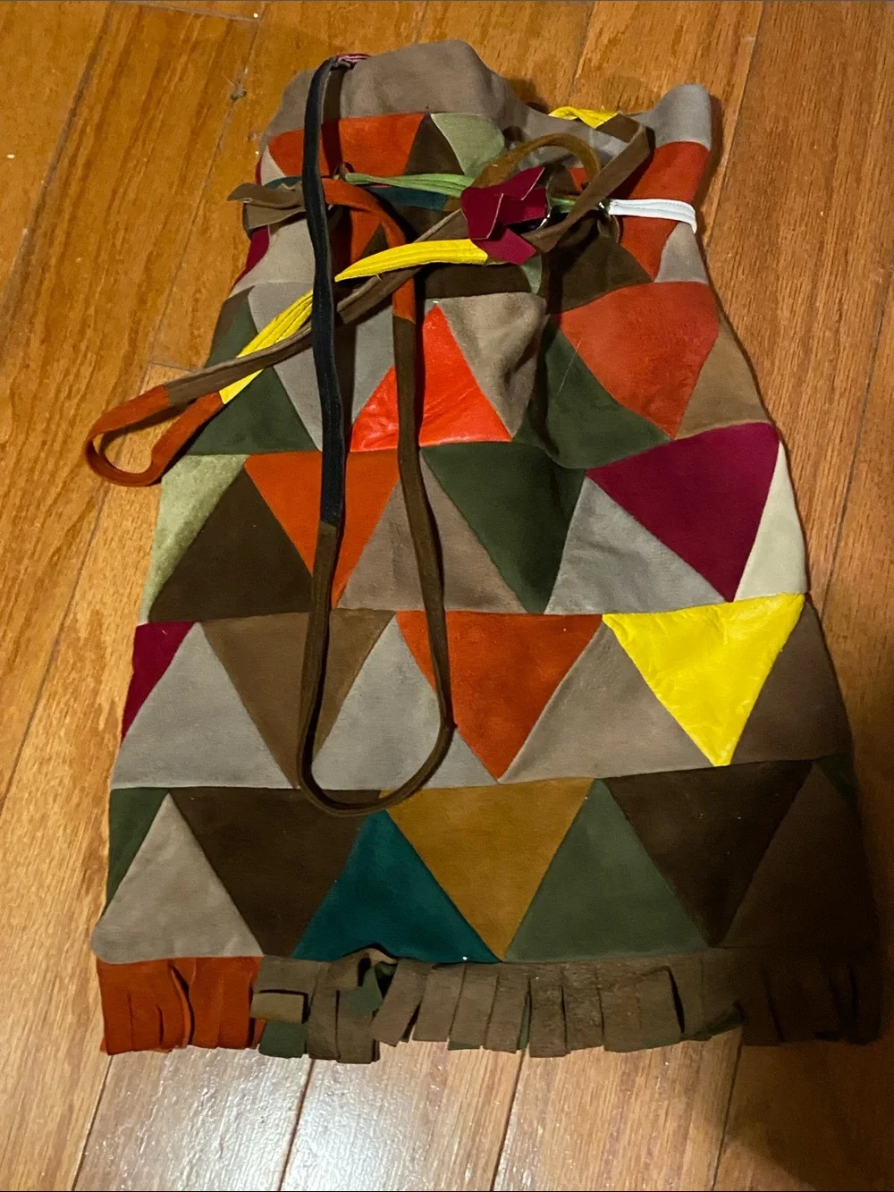 Multicolor Triangle Suede Fringe Shoulder Bag